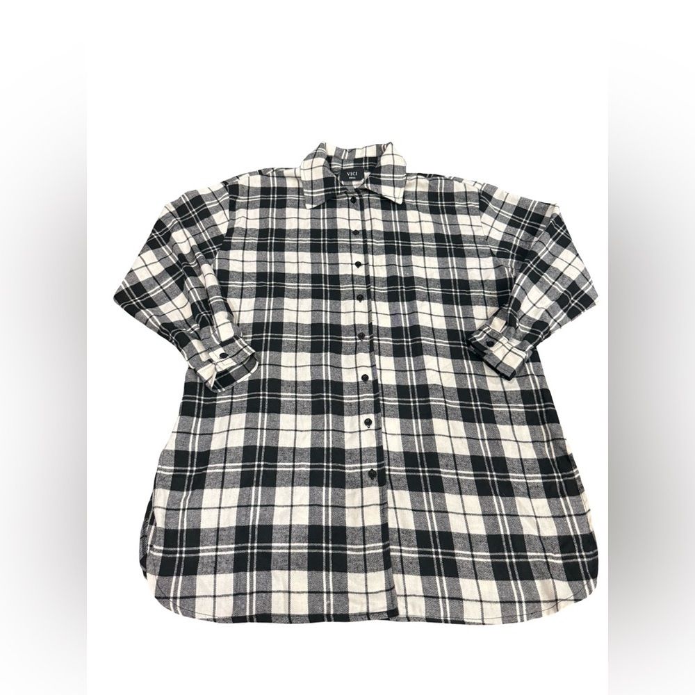 VICI black white plaid flannel button down shirt oversized small NWT - Picture 2 of 11